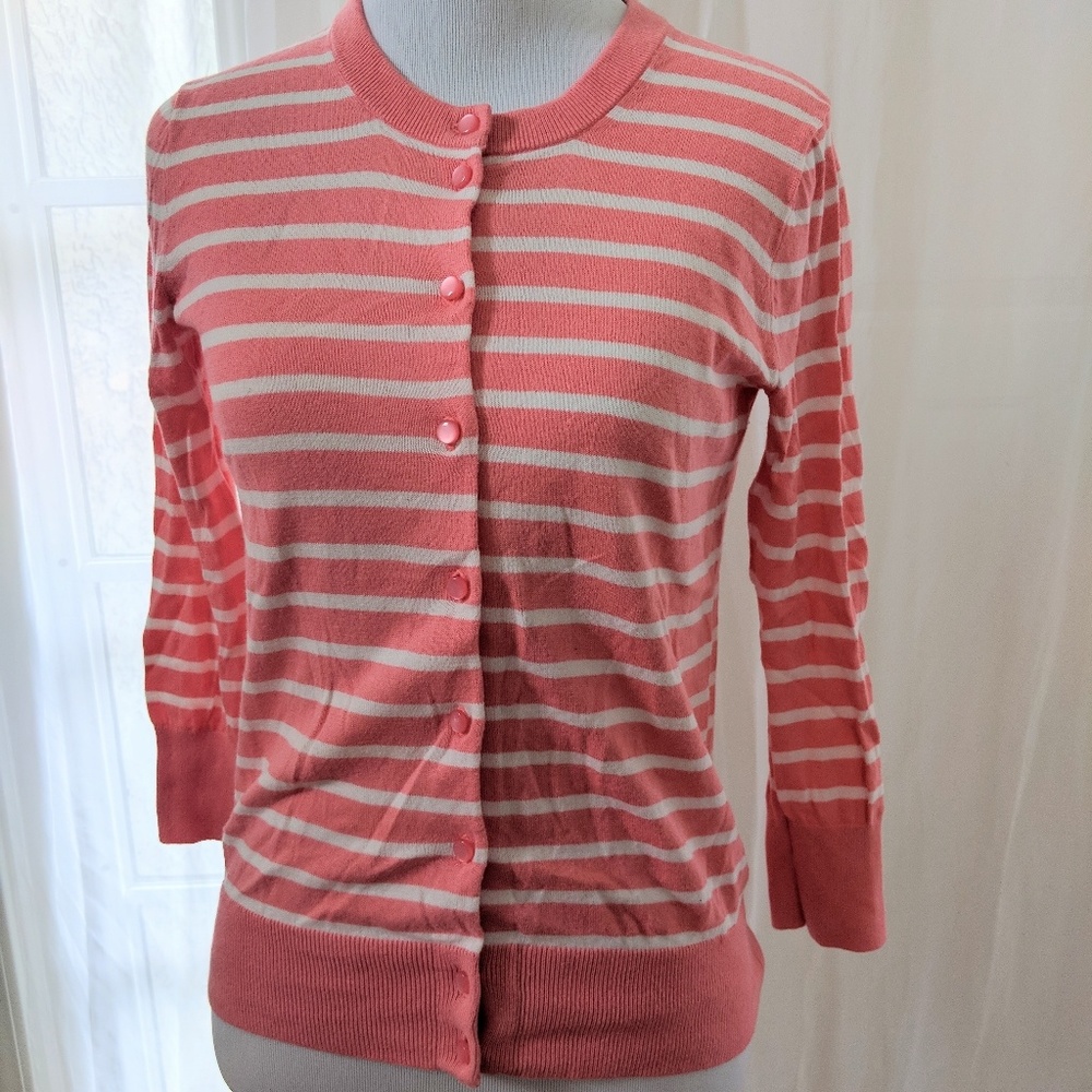 J. Crew factory coral white stripe cardigan XS
